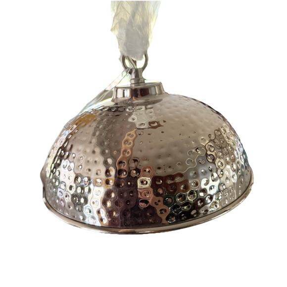 Hammered Metal Silver Tone Pendant Light Chain Link Rustic Industrial Kitchen - Picture 1 of 5